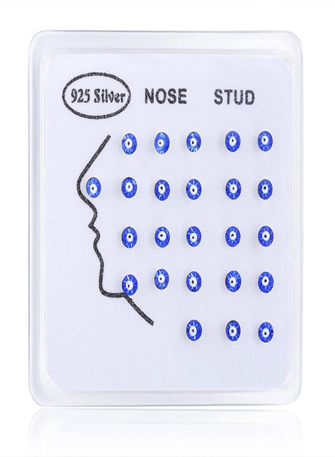 FORUBUS S925 Evil Eye Nose Studs, Sterling Silver Bar, Blue Turkish Evil Eye Crystal Nose Ring Labret Lip Studs Ear Studs Body Piercing Jewelry for Women-evil eye - Image 2